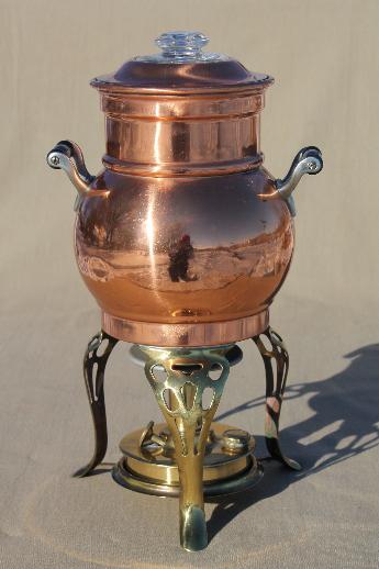 photo of antique copper coffee urn, samovar coffee percolator w/ spirit lamp burner, early 1900s vintage #7