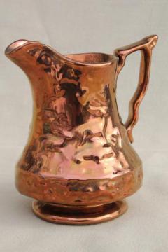 catalog photo of antique copper luster china pitcher, early 20th century vintage English lustre