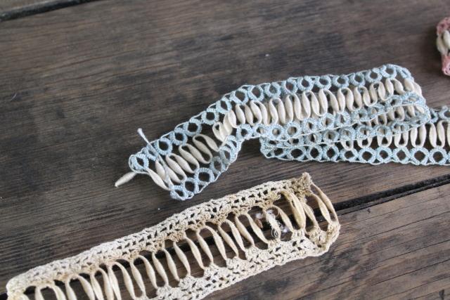 photo of antique coronation cord lace tatting and crochet, early 1900s vintage sewing trim #6