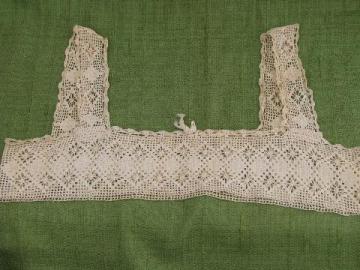 catalog photo of antique cotton crochet lace camisole yoke, bodice straps and neckline