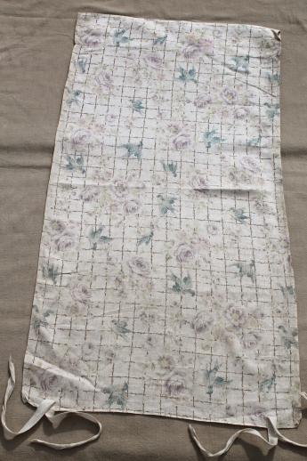 photo of antique cotton fabric with bluebirds and flowers print, early 1900s vintage curtain panel #2