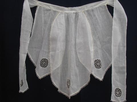 photo of antique cotton lawn apron w/ tatted edging, hand-made lace tatting #1