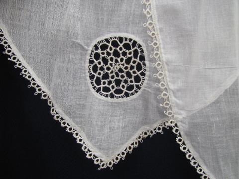 photo of antique cotton lawn apron w/ tatted edging, hand-made lace tatting #2