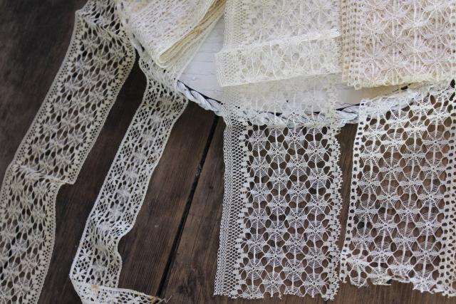 photo of antique cotton thread lace edging, cobweb wheels & flowers, tenerife needle lace? #1