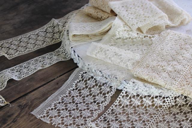 photo of antique cotton thread lace edging, cobweb wheels & flowers, tenerife needle lace? #2