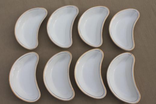 photo of antique crescent salad plates or bone dishes, 1920s vintage gold band white china set #2