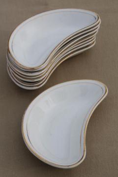 catalog photo of antique crescent salad plates or bone dishes, 1920s vintage gold band white china set