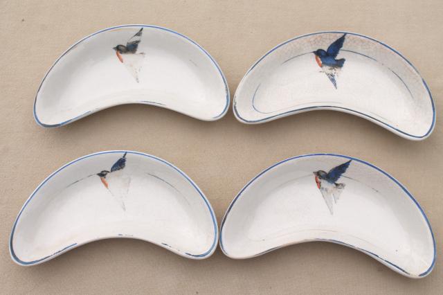 photo of antique crescent shaped side plates, salad or bone dishes vintage bluebird china #2