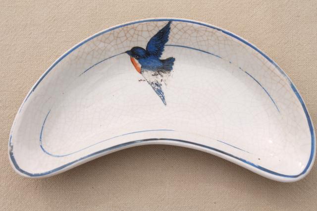 photo of antique crescent shaped side plates, salad or bone dishes vintage bluebird china #4