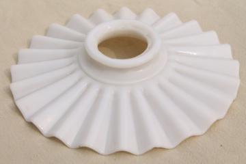 catalog photo of antique crimped flat milk glass reflector lamp shade for vintage industrial exposed bulb pendant light