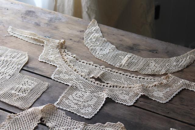 photo of antique crochet lace yokes, turn of the century vintage heirloom sewing trim for dresses or whites #5