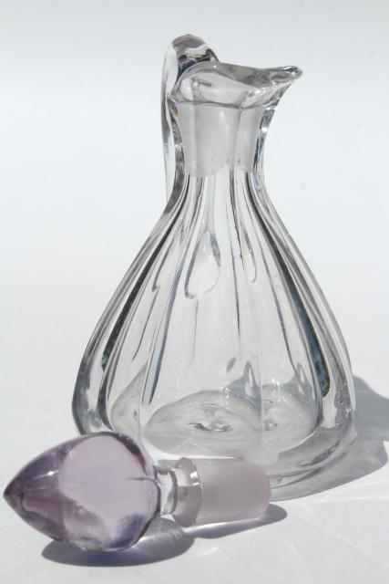 photo of antique cruet bottles, sun purple / cranberry stain EAPG pressed pattern glass cruets #2
