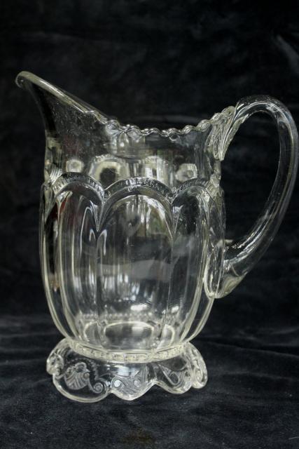 photo of antique crystal clear glass water pitcher, Empress double arch pattern 1890s EAPG #3