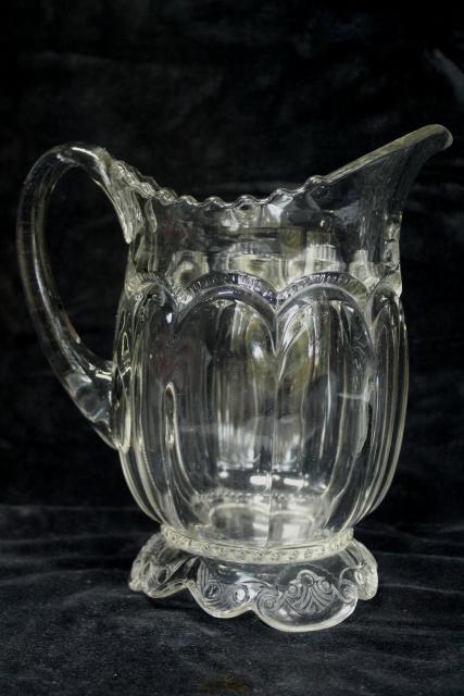 photo of antique crystal clear glass water pitcher, Empress double arch pattern 1890s EAPG #5