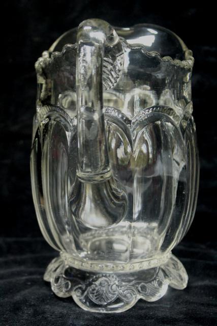 photo of antique crystal clear glass water pitcher, Empress double arch pattern 1890s EAPG #6