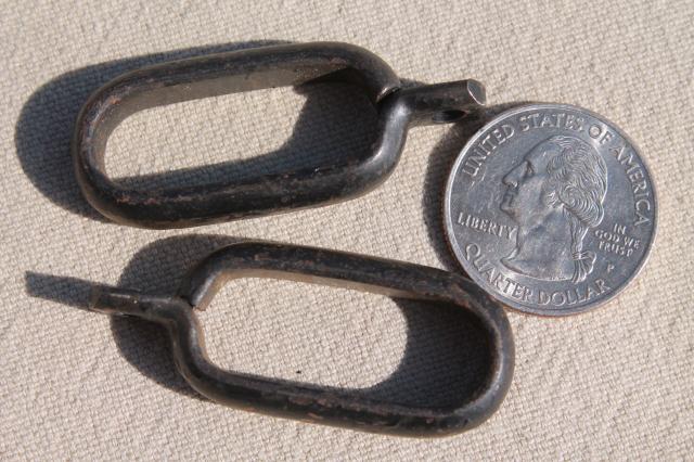 photo of antique curtain rings for casement rods, copper gold & black tiger stripe japanned paint finish #3