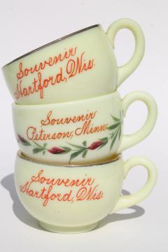 catalog photo of antique custard glass cups, turn of the century vintage souvenirs of Wisconsin & Minnesota