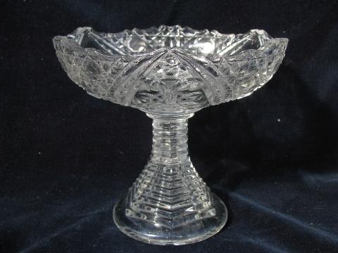 photo of antique cut pattern pressed glass, vintage comport bowl & pedestal dish #2