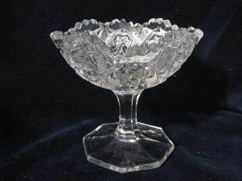 photo of antique cut pattern pressed glass, vintage comport bowl & pedestal dish #4