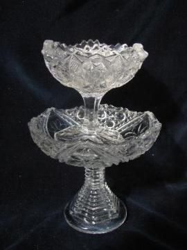 catalog photo of antique cut pattern pressed glass, vintage comport bowl & pedestal dish