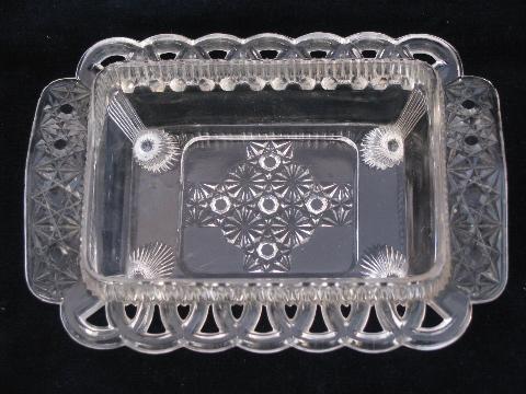 photo of antique daisy & button pattern pressed glass 1 lb butter block dish, EAPG vintage #1