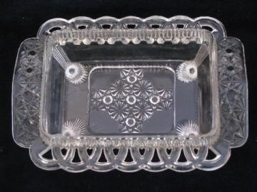 catalog photo of antique daisy & button pattern pressed glass 1 lb butter block dish, EAPG vintage