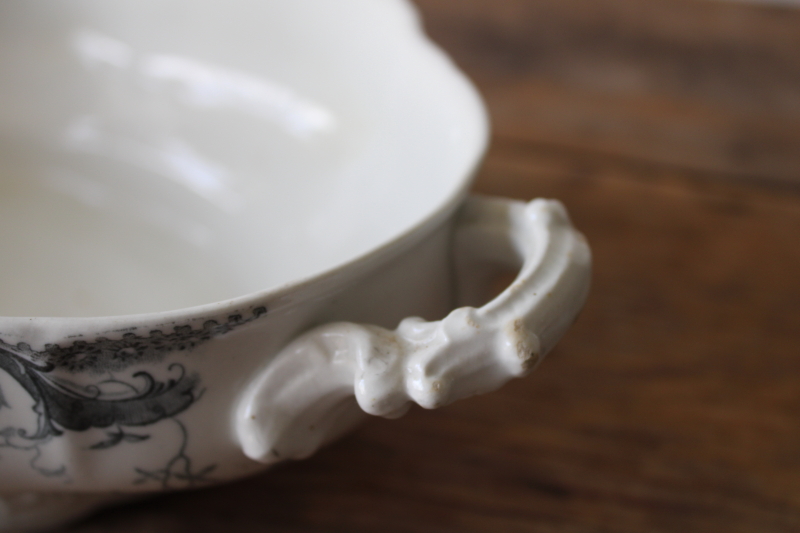 photo of antique dark blue transferware china tureen bowl, Victorian England serving dish Vienna pattern  #3