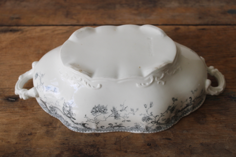 photo of antique dark blue transferware china tureen bowl, Victorian England serving dish Vienna pattern  #4