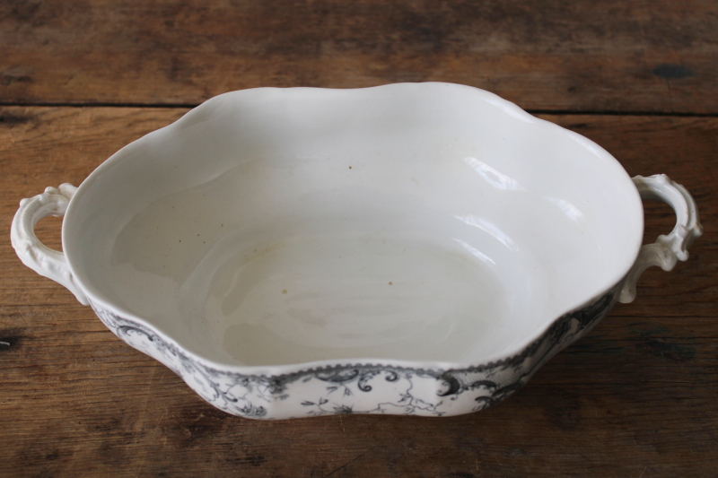 photo of antique dark blue transferware china tureen bowl, Victorian England serving dish Vienna pattern  #6