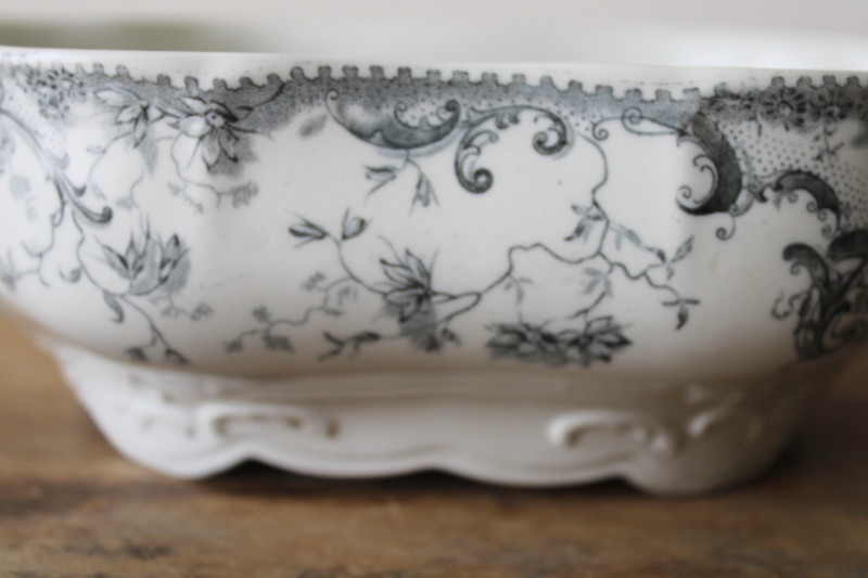 photo of antique dark blue transferware china tureen bowl, Victorian England serving dish Vienna pattern  #7