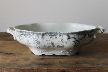 catalog photo of antique dark blue transferware china tureen bowl, Victorian England serving dish Vienna pattern 