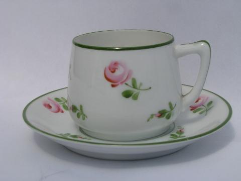 photo of antique demitasse coffee cup & saucer sets w/ painted roses, vintage Bavaria #2