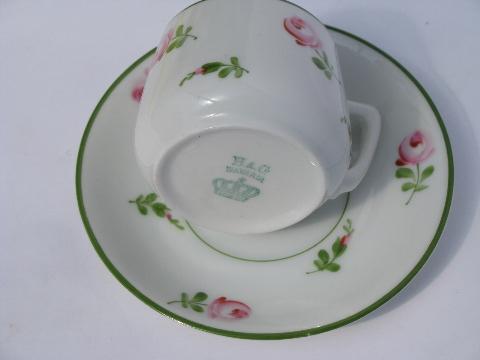 photo of antique demitasse coffee cup & saucer sets w/ painted roses, vintage Bavaria #3