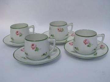 catalog photo of antique demitasse coffee cup & saucer sets w/ painted roses, vintage Bavaria