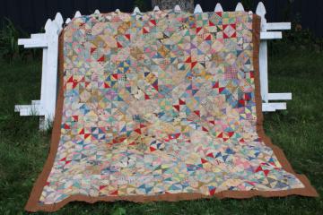 catalog photo of antique depression era patchwork quilt cutter, vintage fabric feedsack pieced front & back