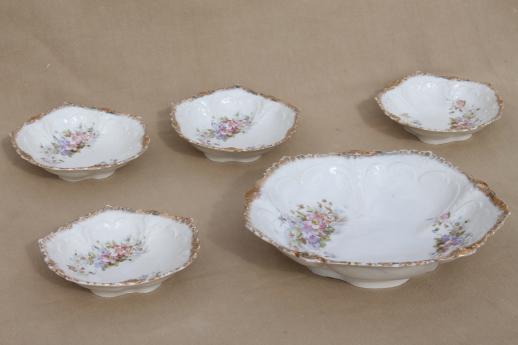 photo of antique dessert set, early 1900s vintage floral china berry or fruit bowls #2