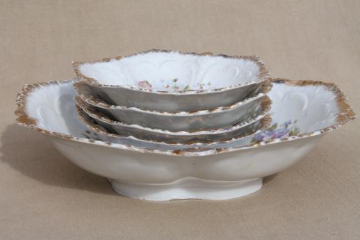 photo of antique dessert set, early 1900s vintage floral china berry or fruit bowls #3