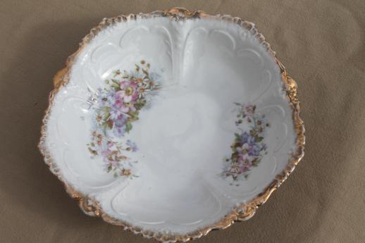 photo of antique dessert set, early 1900s vintage floral china berry or fruit bowls #4