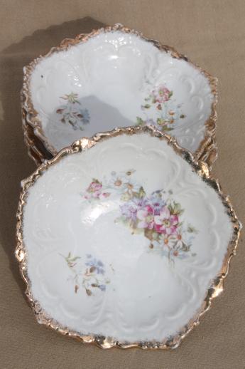 photo of antique dessert set, early 1900s vintage floral china berry or fruit bowls #5