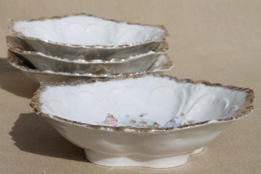 photo of antique dessert set, early 1900s vintage floral china berry or fruit bowls #6