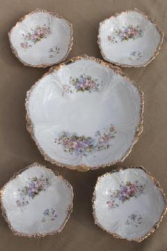 catalog photo of antique dessert set, early 1900s vintage floral china berry or fruit bowls