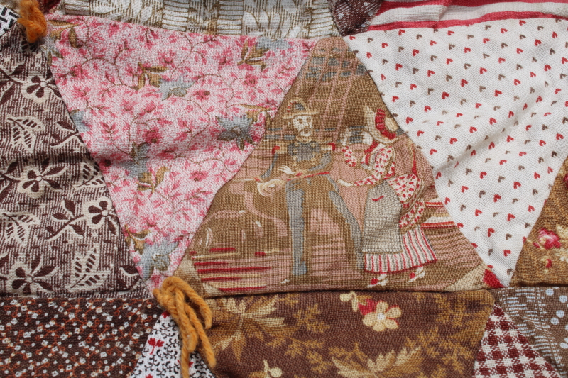 photo of antique diamond patchwork quilt, tons of different 1800s & early 1900s print cotton fabrics  #2
