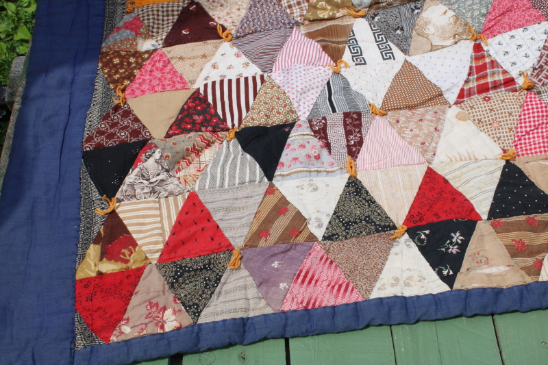 photo of antique diamond patchwork quilt, tons of different 1800s & early 1900s print cotton fabrics  #4