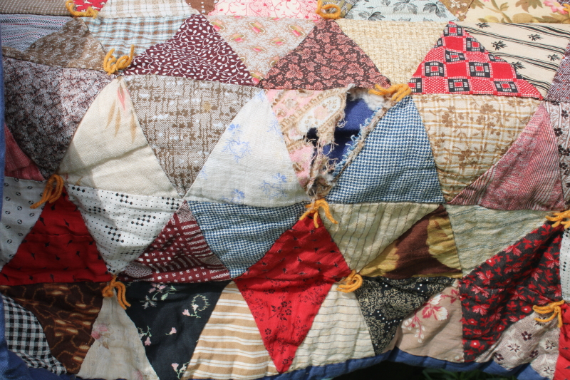 photo of antique diamond patchwork quilt, tons of different 1800s & early 1900s print cotton fabrics  #6