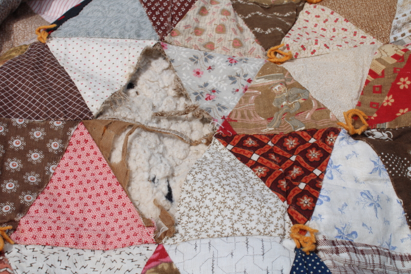 photo of antique diamond patchwork quilt, tons of different 1800s & early 1900s print cotton fabrics  #8