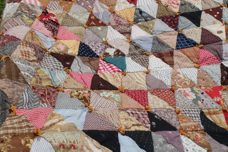 photo of antique diamond patchwork quilt, tons of different 1800s & early 1900s print cotton fabrics  #12