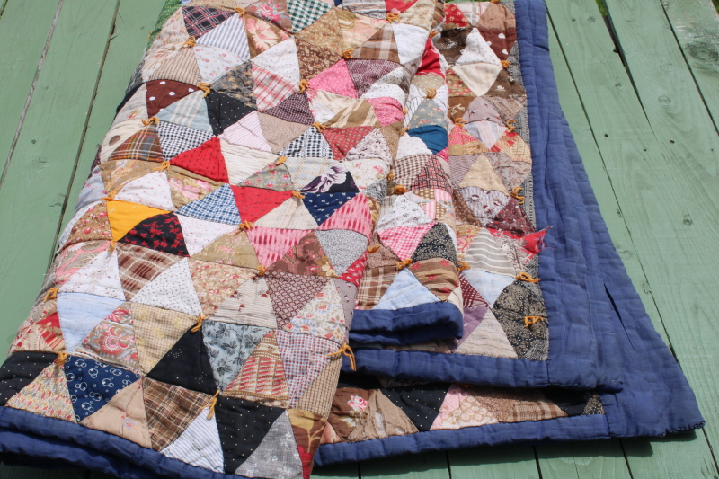 photo of antique diamond patchwork quilt, tons of different 1800s & early 1900s print cotton fabrics  #13