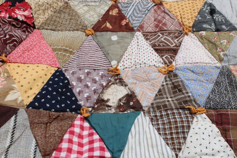 photo of antique diamond patchwork quilt, tons of different 1800s & early 1900s print cotton fabrics  #14