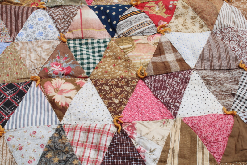 photo of antique diamond patchwork quilt, tons of different 1800s & early 1900s print cotton fabrics  #15