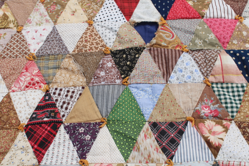 photo of antique diamond patchwork quilt, tons of different 1800s & early 1900s print cotton fabrics  #16